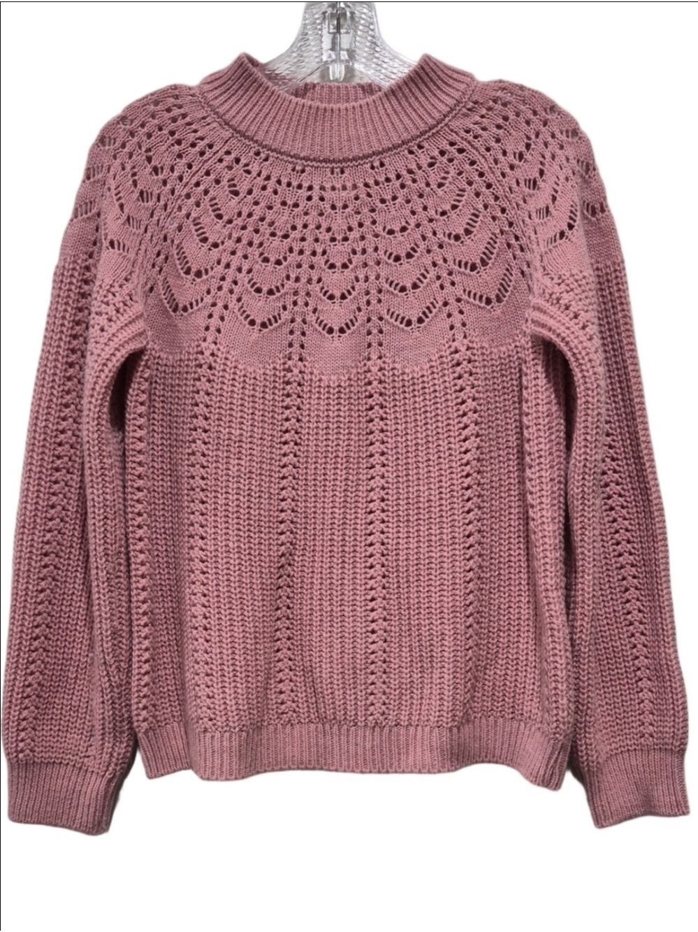 Bartolini Made in Italy Pink Mock Neck Lace Yoke Wool Blend Jumper Medium